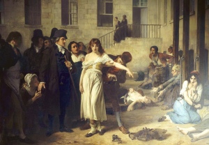 Philippe Pinel removing physical restraints from a mentally ill woman in La Salpêtrière,France