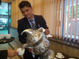 a samovar from which hot tea (kashmiri kahwa) is served